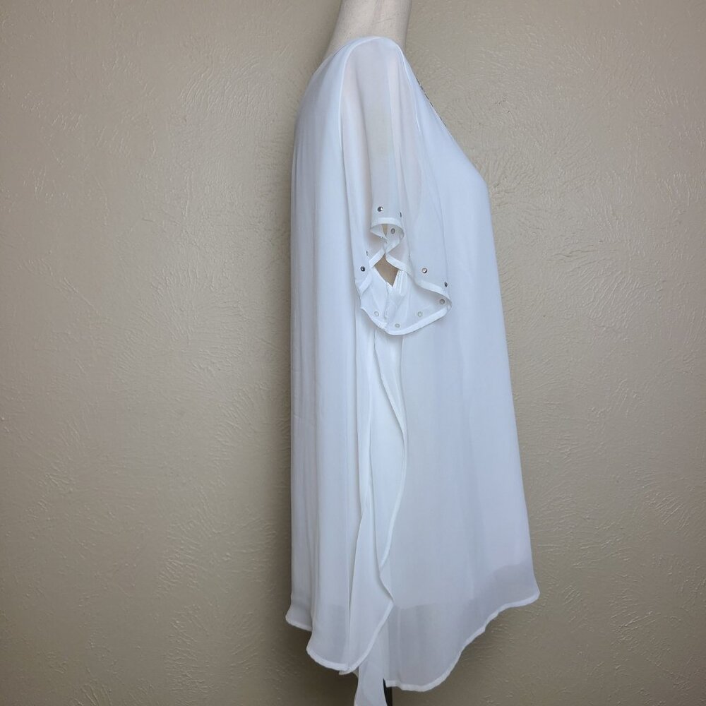 Alfani Women Short Sleeves Top Blouse White Beaded Size 1X A498 - Picture 3 of 10